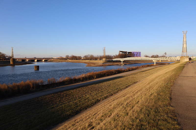 Mouth of the Mad River at the Great Miami River in Dayton, Ohio in 2023