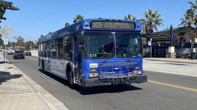North County Transit District New Flyer D40LF #1139 departing Vista Transit Center for Escondido, October 2023