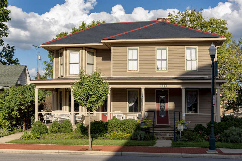 The Nafzger-Miller House located at 110 Mill St. in Gahanna, Ohio. It is now used as a community education center about Herb gardening.