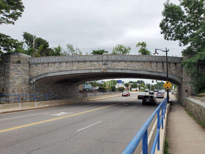 The 1935-built Nahatan Street railroad bridge in Norwood, seen in July 2021