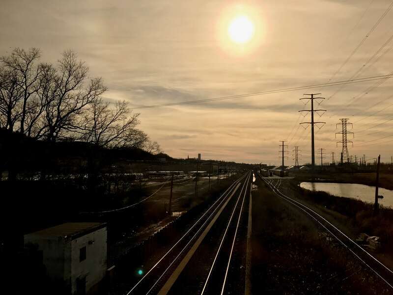 A railway line called the Northern Branch looking toward the Croxton Yard near Jersey City, New Jersey