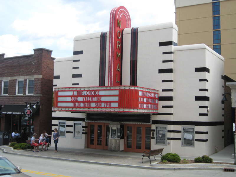 Normal Theater (1937). Built during the Great Depression, it is an excellent example of Streamline Moderne design. It was the first theater for sound films in Normal. It was financed by a local lawyer, who leased it to a subsidiary of Balaban and