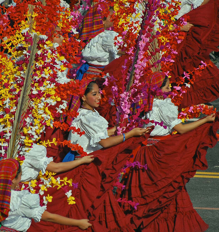 Tournament of Roses, Nuestros Angeles de El Salvador dancers from San Salvador, El SalvadorThe dancers followed the marching bandNuestros Angeles de El Salvador dancers