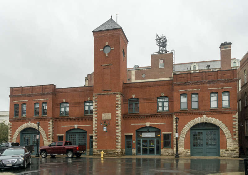 Old Central Fire Station on a rainy day in Pittsfield, Massachusetts