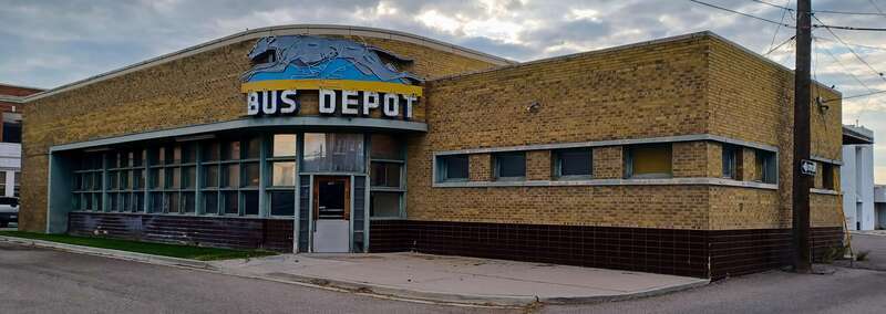 Pocatello Greyhound Bus Depot, Pocatello, ID, signage &amp;amp; front view
