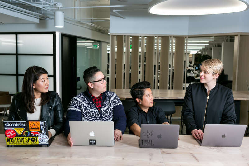 Mapbox Uncharted ERG created these images to encourage and enable everyone in tech to represent LGBTQIA+ people at work, including collaboration and teamwork, leadership, design, engineering, and mobile development. We invite anyone to use them for