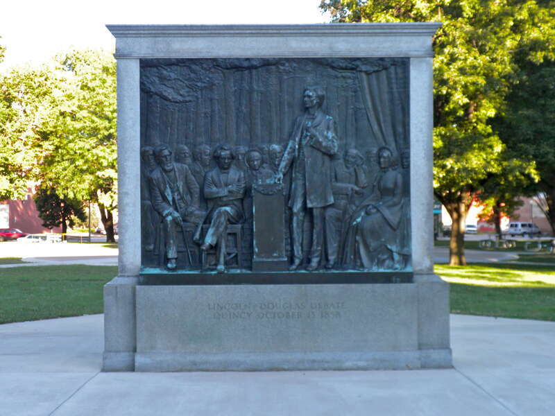 Tablet of Lincoln Douglas Debate in Quincy, Illinois in Washington  Park (site of debate) in downtown Quincy.  Tablet is by the sculptor Lorado Taft, and this is the last commission that he executed before his death in 1936.  Washington Park is the