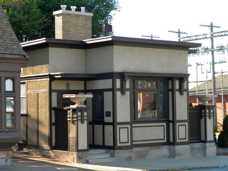 Ernest M. Wood Office and Studio on NRHP since August 12, 1982. At 126 N. 8th St.,	Quincy, Illinois.  Architect's office in the Prairie style of the day.