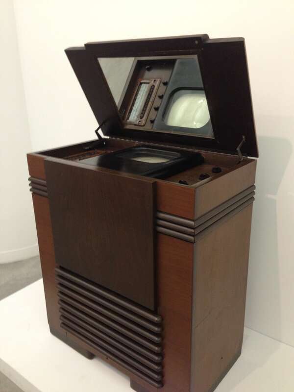Introduced in 1939, the RCA Victor TRK 12 was the United States' first consumer television set. This one is on display at the Wolfsonian-FIU in Miami, Florida, USA.