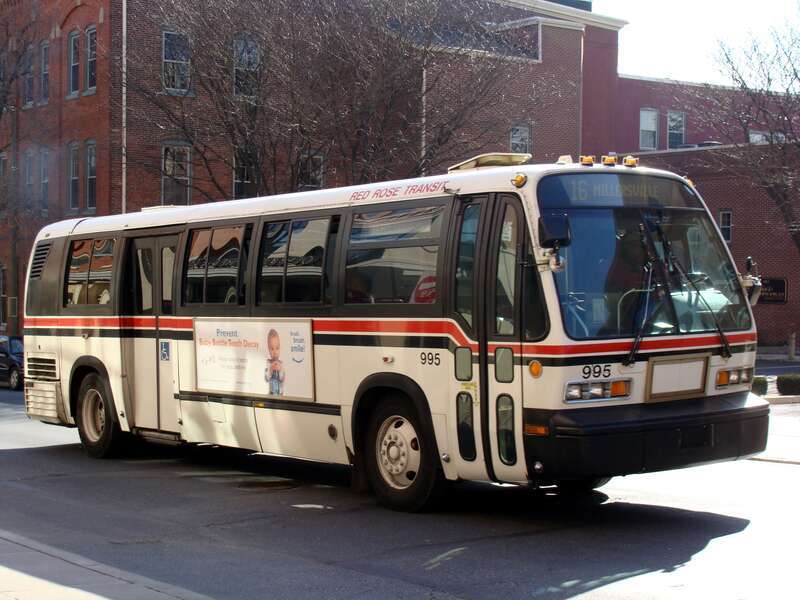An RTS owned by Red Rose Transit Authority on Route 16 outside of Queens Street Station in Lancaster, Pennsylvania.