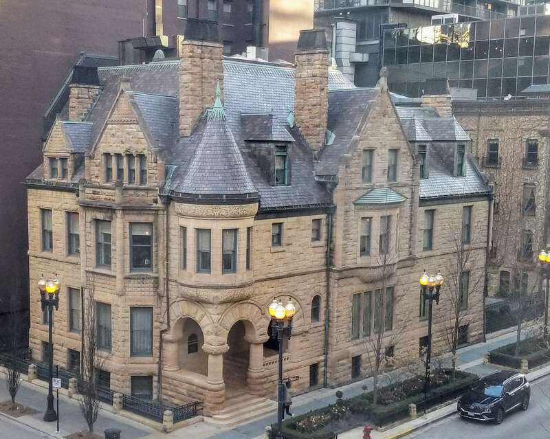The Ransom R. Cable House at 25 E. Erie St. in Chicago, Illinois, United States, as seen from the Driehaus Museum (Nickerson Mansion)