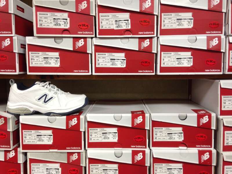 a retail display of running shoes