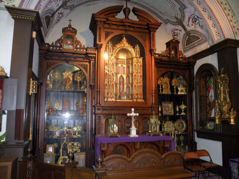 The right side of the altar in Saint Anthony's Chapel (Shrine of Saint Anthony of Padua) located at 1700 Harpster Street in the Troy Hill neighborhood of Pittsburgh, Pennsylvania.  The chapel was built from 1880 to 1892, and is on the List of