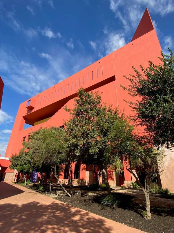 The downtown library opened in 1995 and features a modern Mexican design.