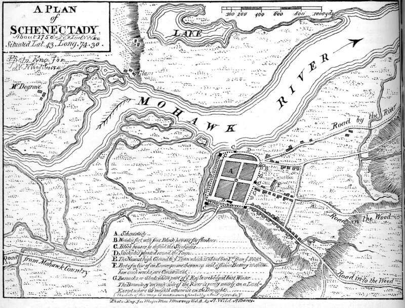 Map of Schenectady, New York during the break between King George's War and the French and Indian War