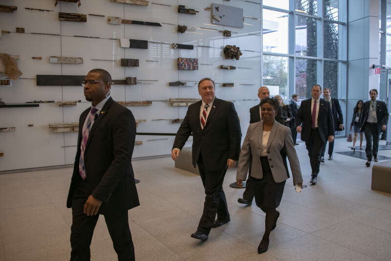 U.S. Secretary of State Michael R. Pompeo meets with Houston-based Department Employees at the Passport Office in Houston, Texas on March 12, 2019. [State Department photo by Ron Przysucha/ Public Domain]