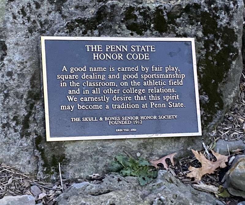 A plaque inscribed with the Penn State honor code installed on campus by Skull and Bones.