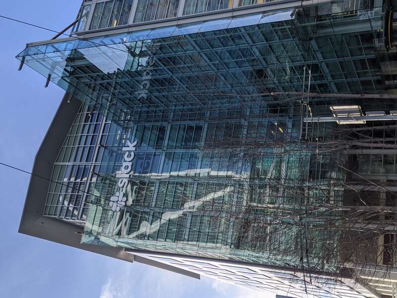 Offices of Slack Technologies at 500 Howard Street in San Francisco (seen across the intersection of Howard Street and 1st Street)