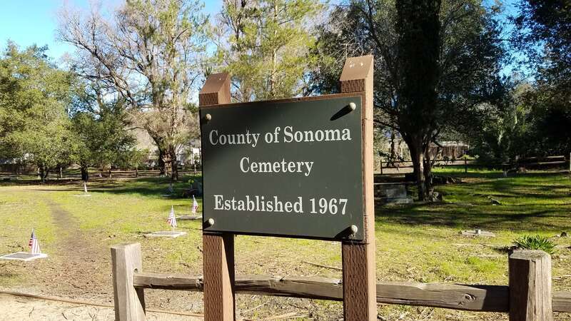Photo of the front entrance to the County of Sonoma Cemetery in Santa Rosa, CA