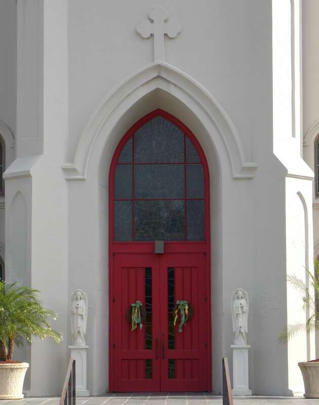 The main entrance into St. Joseph Cathedral in Baton Rouge, Louisiana.  The church is listed on the National Register of Historic Places.