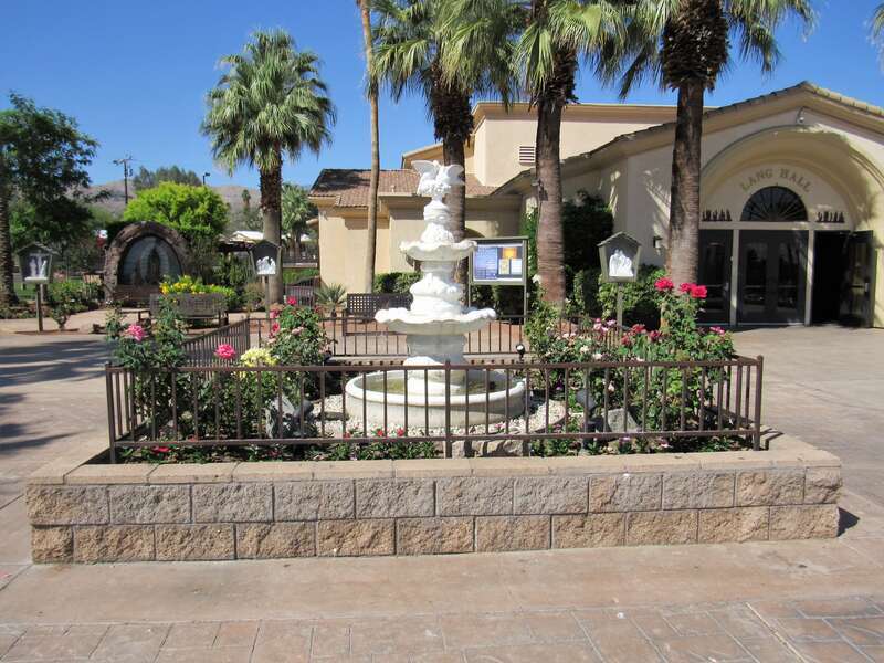 The fountain in front of St. Louis Catholic Church in Cathedral City, California.