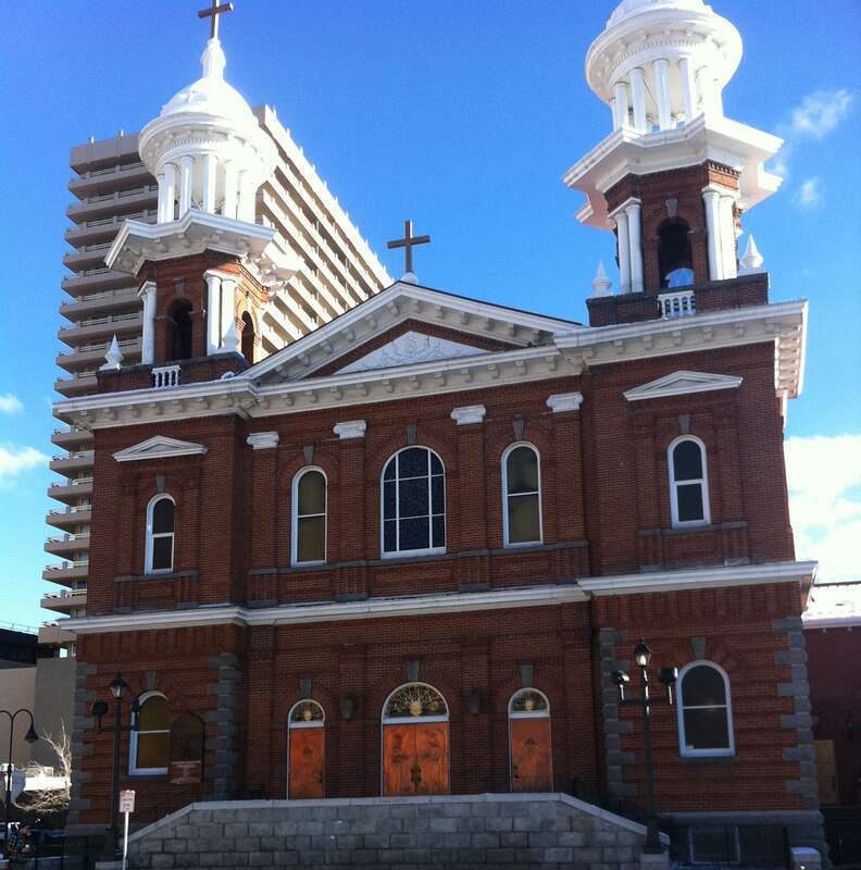 Facade of St Thomas Aquinas Cathedral, in Reno, Nevada.