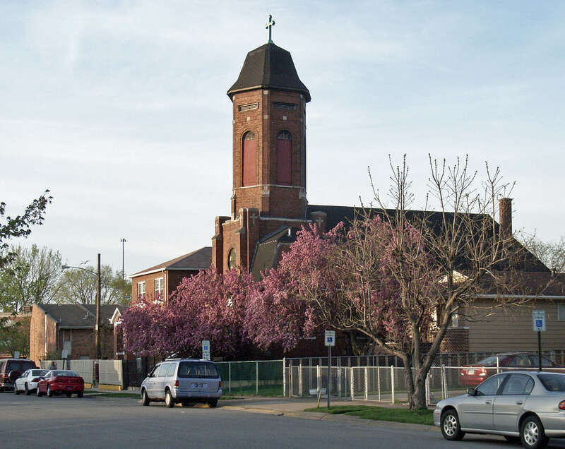 abandoned church above a neglected part of East Chicago