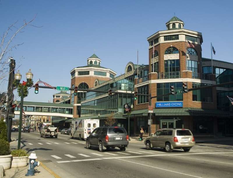 The Triangle Center development in Lexington, Kentucky.  It occupies the site of the Miller Brothers Building, which was listed on the National Register of Historic Places in 1980; although destroyed, it has not yet been removed from the Register.