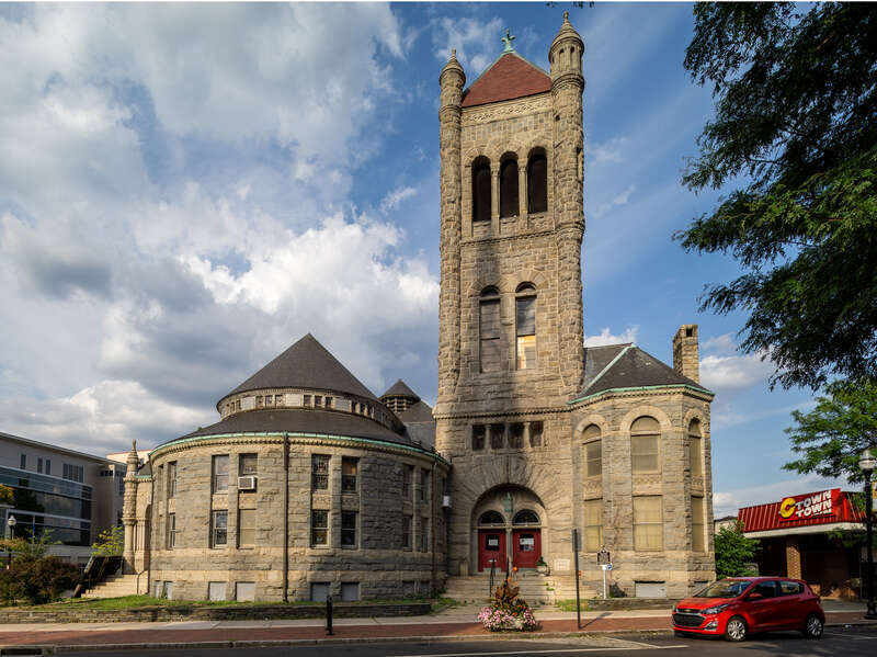 Trinity Methodist Episcopal Church, 69 Main Street, New Britain, Connecticut. NRHP ID 07000697.