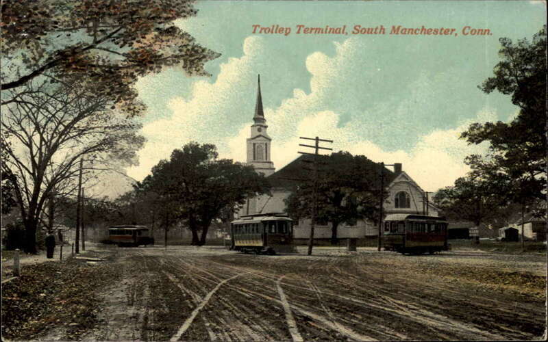 Undivided back postcard of the streetcar terminal at South Manchester