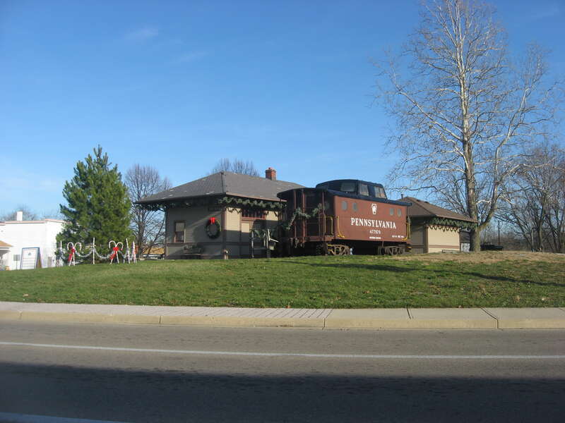 View from the west of the Trotwood Railroad Station, located at 2 E. Main Street in Trotwood, Ohio, United States.  Built in 1913, it is listed on the National Register of Historic Places.