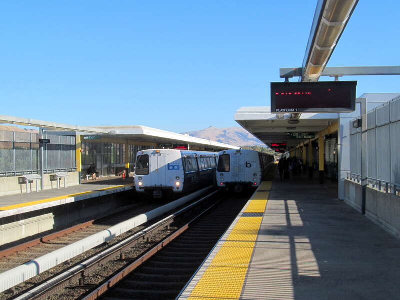 Two BART trains at Union City station in October 2017