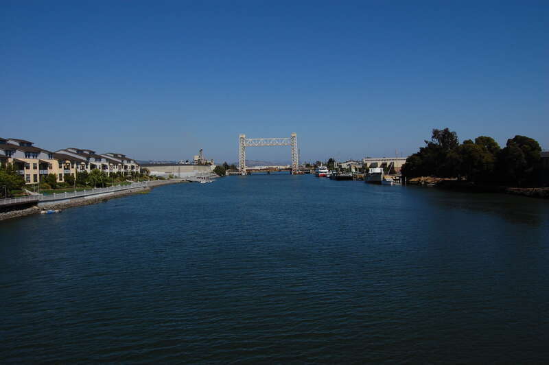 Tidal canal. View to South-East. Alameda, California, USA