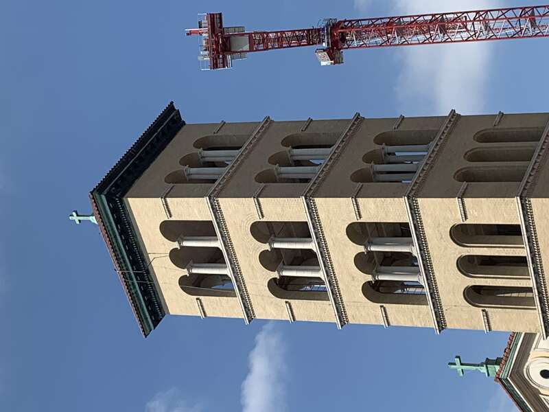 Tiered, rounded, successive arches of the Bell Tower.