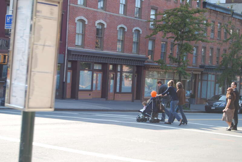 This photo is of Wikis Take Manhattan goal code R9, Children/Families, crossing street.
