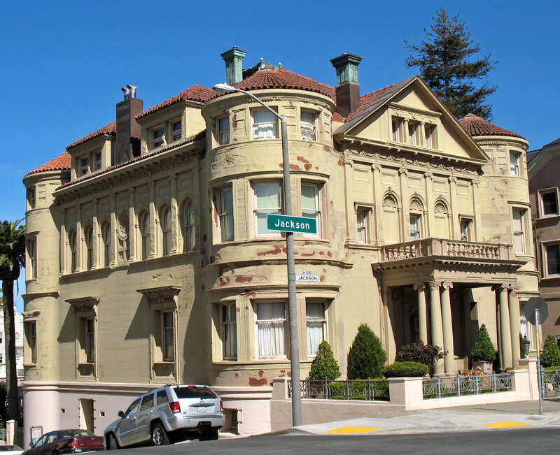 National Register of Historic Places in San Francisco, California.  Whittier Mansion, 2090 Jackson St, San Francisco, California, USA. Photographed 2008-03-09 by Mike Hofmann from southwest corner of California and Octavia Sts. 
Camera