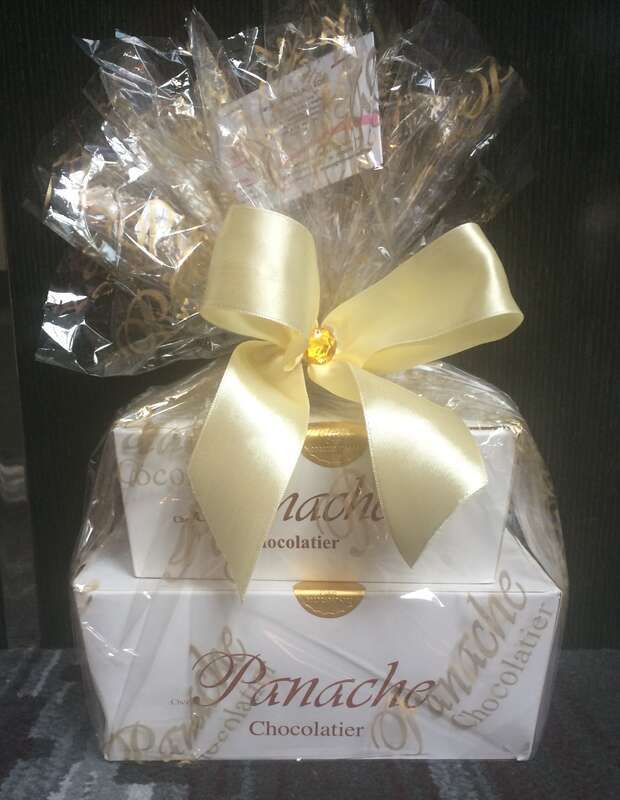 Wrapped gift of chocolate.