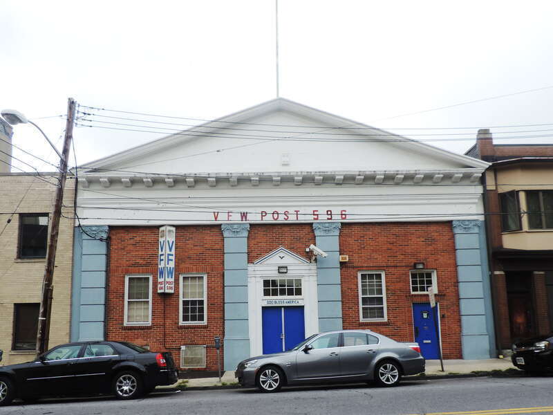 Looking east at VFW post on a cloudy midday.