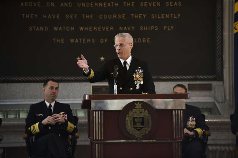Rear Adm. Matthew Klunder retires from the U.S. Navy during a ceremony held at the United States Naval Academy. Klunder was relieved as the Chief of Naval Research by Rear Adm. Mathias Winter during a change of command ceremony the previous day.
