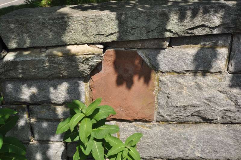 1767 Milestones, mile marker 54, Leicester, Massachusetts.  This is a replacement for the original marker, which is in the Leicester Library.