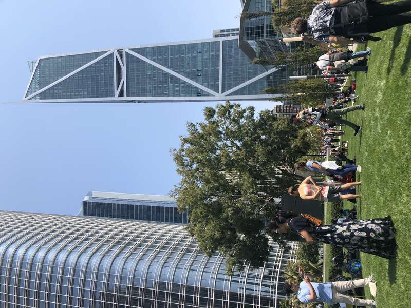 The view of 181 Fremont from the rooftop public park at the Salesforce Transit Center. San Francisco, California