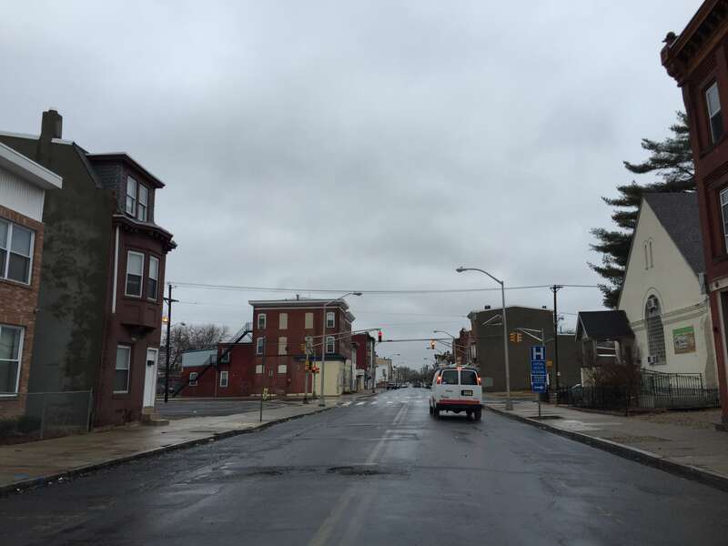View southwest along North Clinton Avenue at the intersection with Sherman Avenue in the East Trenton section of Trenton, New Jersey