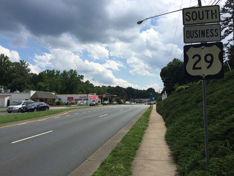 View south along U.S. Route 29 Business (Emmet Street) near Earhart Street in Charlottesville, Virginia