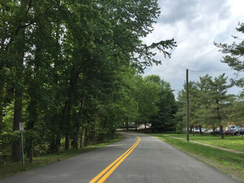 View west along Virginia State Route 302 (Copeley Road) just west of U.S. Route 29 Business (Emmet Street) just west of Charlottesville in Albemarle County, Virginia