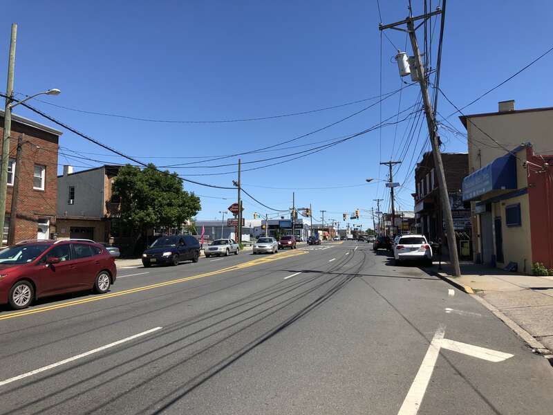 View north along Hudson County Route 501 (John F Kennedy Boulevard) at 68th Street on the border of North Bergen Township and Guttenberg in Hudson County, New Jersey