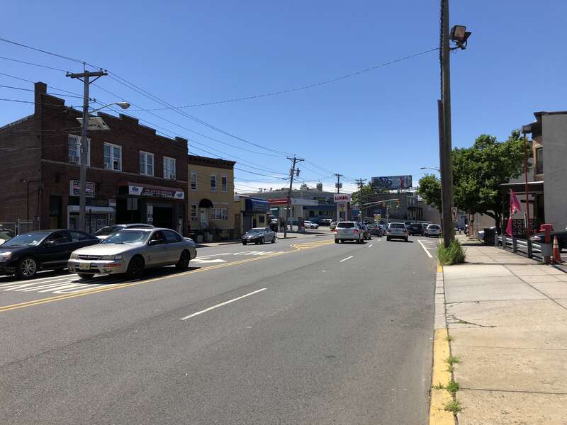 View south along Hudson County Route 501 (John F Kennedy Boulevard) at 70th Street on the border of North Bergen Township and Guttenberg in Hudson County, New Jersey