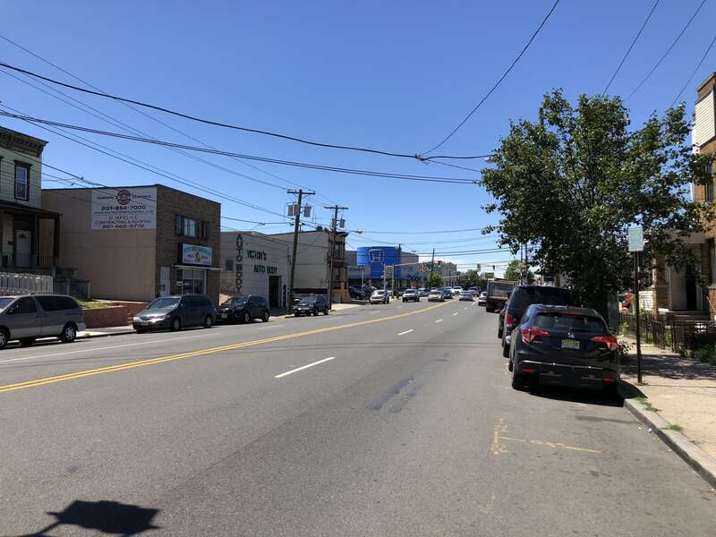 View south along Hudson County Route 501 (John F Kennedy Boulevard) at 68th Street on the border of North Bergen Township and West New York in Hudson County, New Jersey