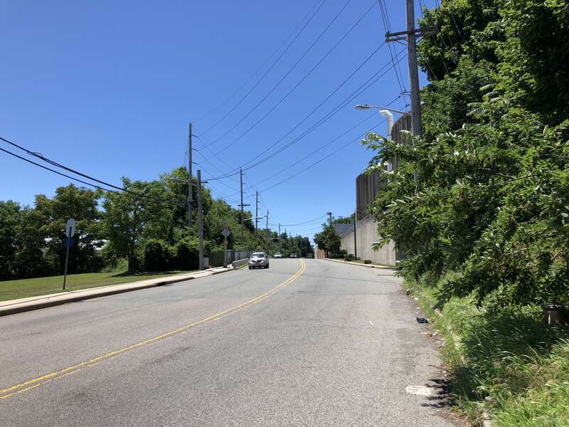 View south along Hudson County Route 505 (Anthony Defino Way) at Farragut Place in West New York, Hudson County, New Jersey