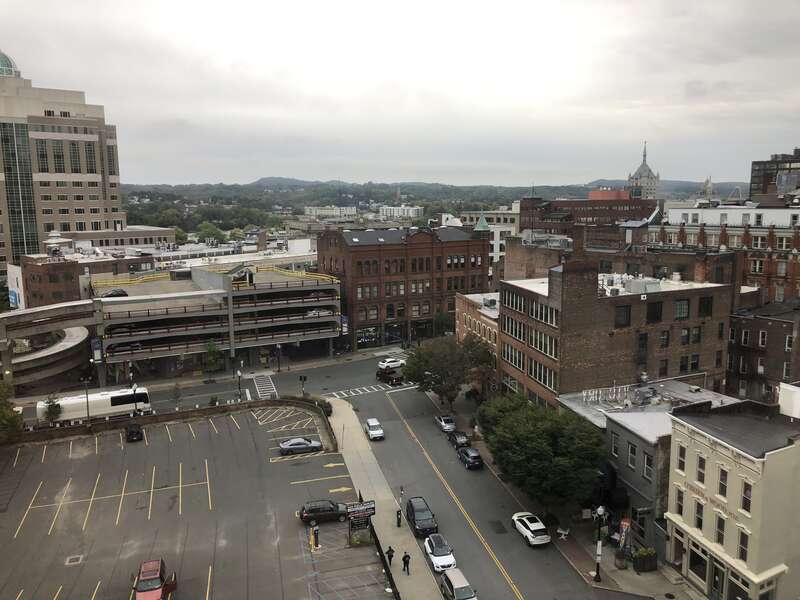 View southeast from an upper story of the Hampton Inn &amp;amp; Suites Albany in Albany, Albany County, New York
