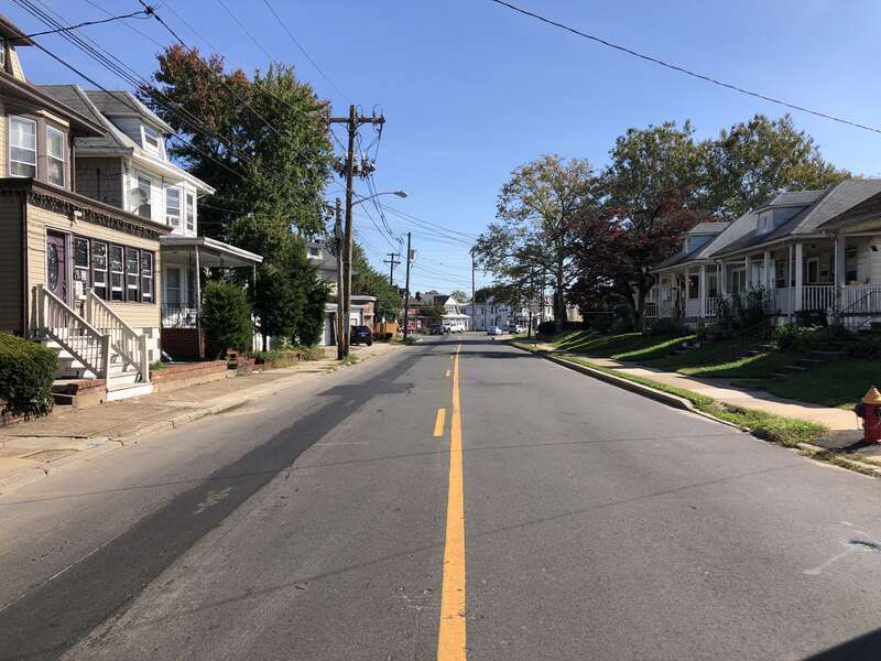 View east along Mercer County Route 650 (Lalor Street) at Adeline Street along the border of Hamilton Township and Trenton in Mercer County, New Jersey